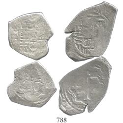 Lot of 2 Mexico City, Mexico, cob 4 reales, Charles II, assayer L.