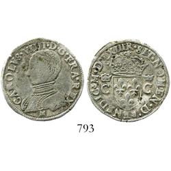 Toulouse, France, half testoon, Charles IX (1560-74), dated 1563 in Roman numerals, mintmark M below