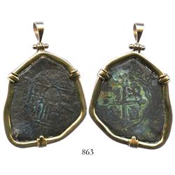 Mexico City, Mexico, cob 8 reales, Philip V, assayer not visible, uncleaned, mounted in a heavy-gaug