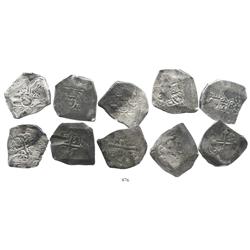 Lot of 5 Mexico City, Mexico, cob 8R, Philip V, assayer not visible.