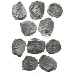 Lot of 5 Mexico City, Mexico, cob 8R, Philip V, assayer not visible.