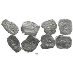 Lot of 4 Mexico City, Mexico, cob 8 reales, Philip V, one with assayer R visible (1729-30).