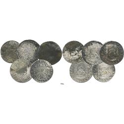 Lot of 5 Mexico City, Mexico, pillar 8 reales, Philip V, 1735-7MF.