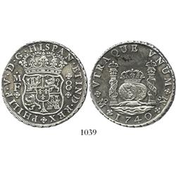 Mexico City, Mexico, pillar 8 reales, Philip V, 1740MF, choice.