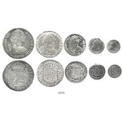 Denomination set of 8-4-2-1-1/2 reales dated 1776, assayer FF, desirable date and rare as a set, the