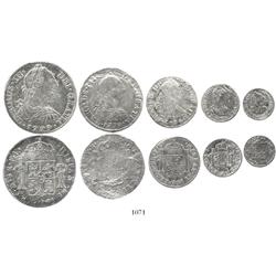 Denomination set of 8-4-2-1-1/2 reales dated 1779, assayer FF, rare as a set, the 4R particularly ra