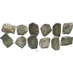 Lot of 6 Mexico City, Mexico, cob 8 reales, Philip V, assayer J where visible, from a North African