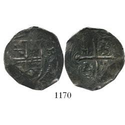Mexico City, Mexico, cob 2 reales, Philip III, assayer not visible, rare variety with 3 castles in e