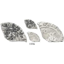 Lima, Peru, cob "1 real" (approx. 1/2 cut of a 2 reales, cut in its own time), Philip II, assayer Ri