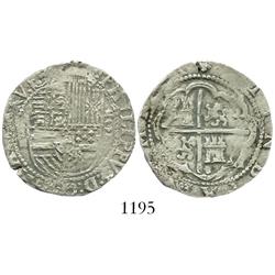 Lima, Peru, cob 2 reales, Philip II, assayer Diego de la Torre, *-ii to left, P-oD to right.