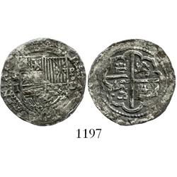 Lima, Peru, cob 1 real, Philip II, assayer Diego de la Torre, *-I to left, P-oD to right.