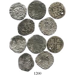 Lot of 5 Lima, Peru, cob 1/2R, Philip II, assayer Diego de la Torre, various varieties.