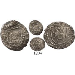 Lima, Peru, cob 1/4 real, Philip II, assayer Diego de la Torre, P to left of castle.