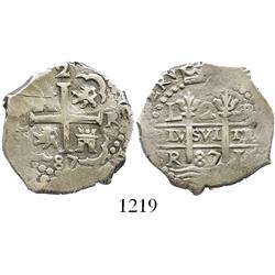 Lima, Peru, cob 2 reales, 1687R.