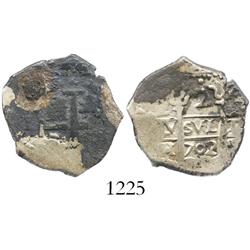 Lima, Peru, cob 2 reales, 1702H.