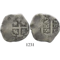 Lima, Peru, cob 2 reales, 1724M, rare.