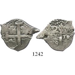 Lima, Peru, cob 2 reales, 1739/8V, rare overdate (unlisted).