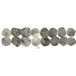Lot of 8 Lima, Peru, cob 1R, Charles II, various dates (where visible).