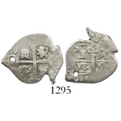 Lima, Peru, cob 1 real, 1717M, cut into a heart shape contemporaneously.