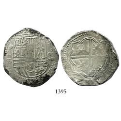 Potosi, Bolivia, cob 8 reales, Philip II, assayer B (3rd period).