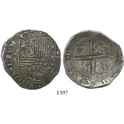 Potosi, Bolivia, cob 8 reales, Philip II, assayer A.