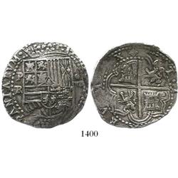 Potosi, Bolivia, cob 8 reales, Philip II, assayer RL (Ramos).