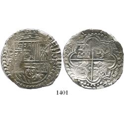Potosi, Bolivia, cob 8 reales, Philip III, assayer R (curved leg).