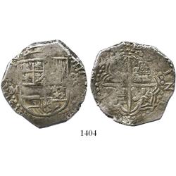 Potosi, Bolivia, cob 8 reales, Philip III, assayer M, pre-date type.