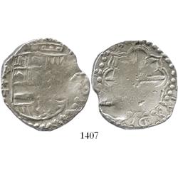 Potosi, Bolivia, cob 8 reales, Philip IV, assayer T (ca. 1622), quadrants of cross transposed.
