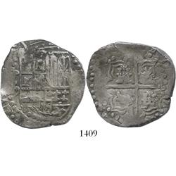 Potosi, Bolivia, cob 8 reales, Philip IV, assayer P (early to mid-1620s).