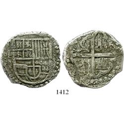 Potosi, Bolivia, cob 8 reales, Philip IV, assayer T (1628-9).