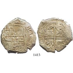 Potosi, Bolivia, cob 8 reales, 162(9)T, small dots, denomination 8, from the 1629 "Panama hoard."