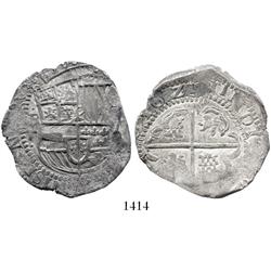 Potosi, Bolivia, cob 8 reales, 1629T, small dots.