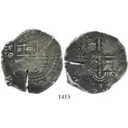 Potosi, Bolivia, cob 8 reales, 1649O, with crowned-O countermark on cross, rare as non-salvage.