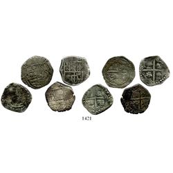 Lot of 4 Potosi, Bolivia, cob 2 reales, Philip III and IV, assayers R (curved-leg), M, T and not vis