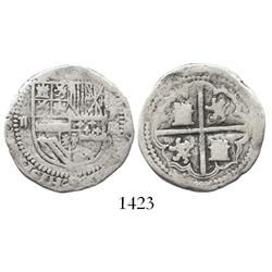 Potosi, Bolivia, cob 2 reales, Philip II, assayer M to right, rare.