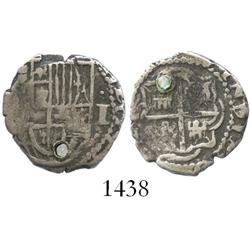 Potosi, Bolivia, cob 1 real, Philip IV, assayer not visible (ca. 1630), with small emerald in placed