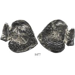 Potosi, Bolivia, cob 8 reales, 1685VR, cut into heart shape.
