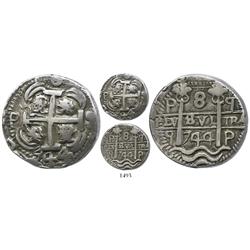 Potosi, Bolivia, cob 8 reales Royal, 1744q, rare.