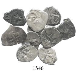 Lot of 11 Potosi, Bolivia, cob 1/2R, various periods (Philip IV, Charles II, Philip V, Louis I, Ferd