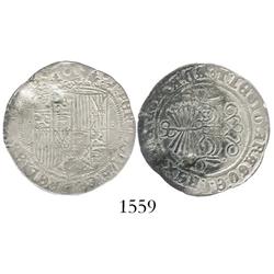 Panama(?), P countermark on a Seville, Spain, 1 real, Ferdinand-Isabel, rare.