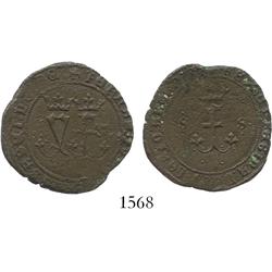Seville, Spain (for the New World), copper 4 maravedis, Ferdinand-Isabel, S and 4 dots to right and