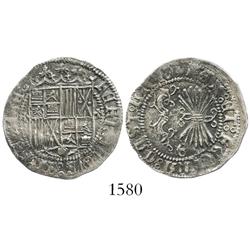 Granada, Spain, 1 real, Ferdinand-Isabel, mintmark Gothic G below yoke and arrows, assayer ermine fl