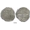 Image 1 : Seville, Spain, cob 8 reales, 1590 date to right of shield, assayer not visible.