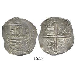 Valladolid, Spain, cob 4 reales, (15)95 date to left of shield, assayer (oD) not visible, denominati