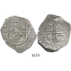 Seville, Spain, cob 4 reales, 1596 date to right, assayer B to left.