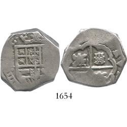 Madrid, Spain, cob 4 reales, Philip IV, assayer not visible, error with castles and lions at odd ang