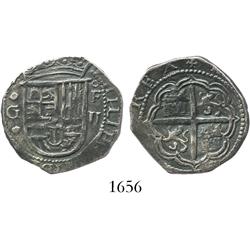 Granada, Spain, cob 2 reales, Philip II, assayer oF.