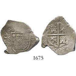 Seville, Spain, cob 2 reales, 1603B, rare.