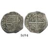 Image 1 : Valladolid, Spain, cob 1 real, Philip III, assayer oD above mintmark waves to left of shield, rare.
